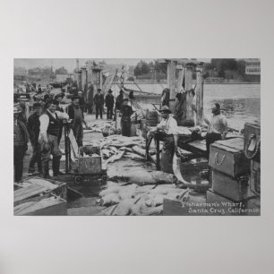 Póster Santa Cruz, CA - escena del muelle del pescador