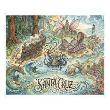 Santa Cruz California Illustrated Map Mythical