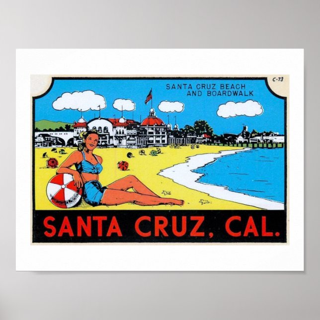 Póster Santa Cruz, californiana Etiqueta de equipaje Vint (Frente)