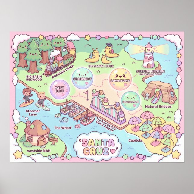 Póster Santa Cruz Fantasy Map – Mythical Coastal Art Prin (Frente)