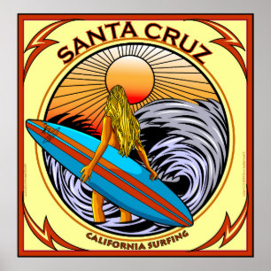 PÓSTER SANTA CRUZ QUE PRACTICA SURF CALIFORNIA