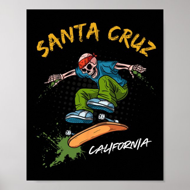 Póster Santa-cruz Skeleton Skateboard Beach Funny Hallowe (Frente)
