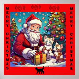 Póster Santa Dando Regalos A Dos Gatitos Jóvenes
