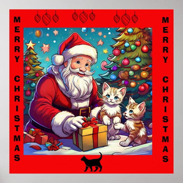 Póster Santa Dando Regalos A Dos Gatitos Jóvenes (Frente)