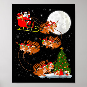 Póster Santa de Ardilla Mujer Trineo Volador Divertido Má