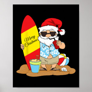 Póster Santa de la tabla de surf de verano playa hawaiano