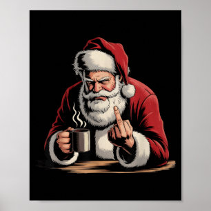 Póster Santa de Navidad Dedo Medio Sarcástico Navidad Div