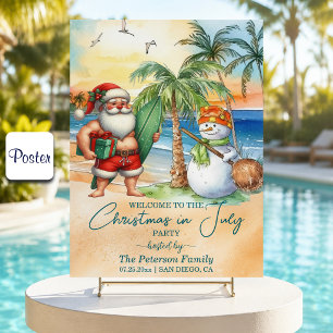 Póster Santa de Verano & Muñeco de Nieve Navidad en Julio