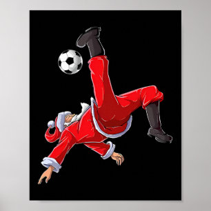 Póster Santa del fútbol de Navidad divertido patada de bi