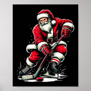 Póster Santa Deportiva navidades Juega Hockey sobre Hielo
