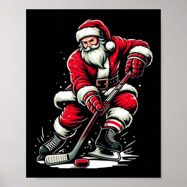 Póster Santa Deportiva navidades Juega Hockey sobre Hielo (Frente)