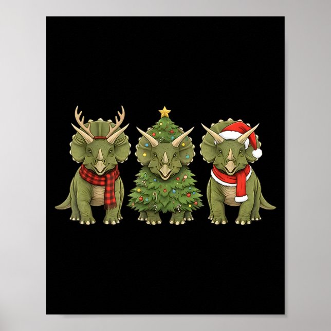 Póster Santa Dinosaur Christmas Tree Triceratops Lover Xm (Frente)