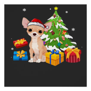 Póster Santa divertido Chihuahua perro árbol de Navidad r