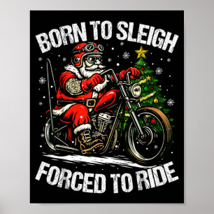 Póster Santa divertido de Navidad montando motocicleta bi