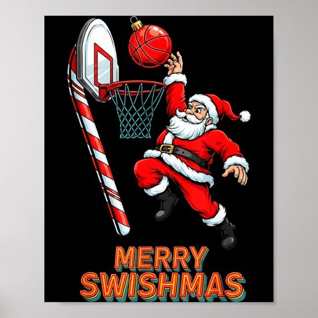 Póster Santa Dunking Merry Swishmas Basketball Christmas  (Frente)