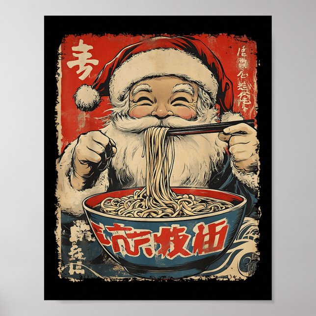 Póster Santa Eating Ramen Noodles Ukiyo-e Insred Christma (Frente)
