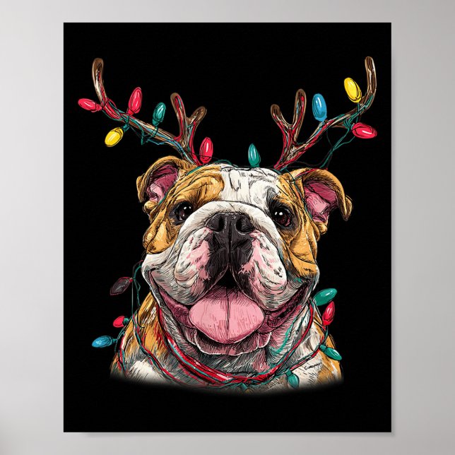 Póster Santa English Bulldog Reindeer Light Christmas  (Frente)