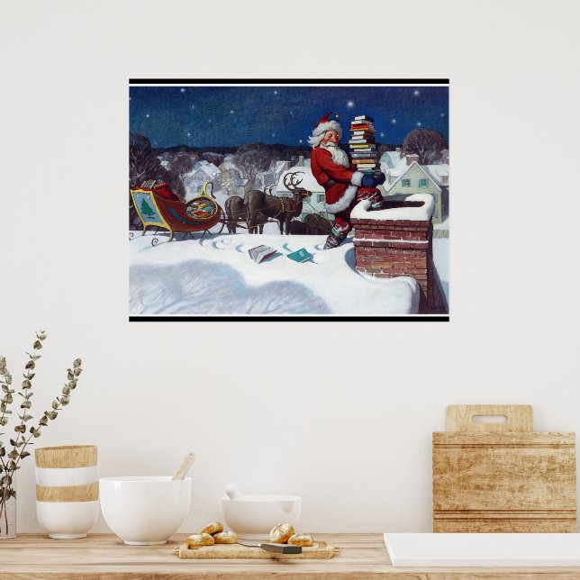 Póster Santa entregando carga de libros de Wyeth (Cocina)