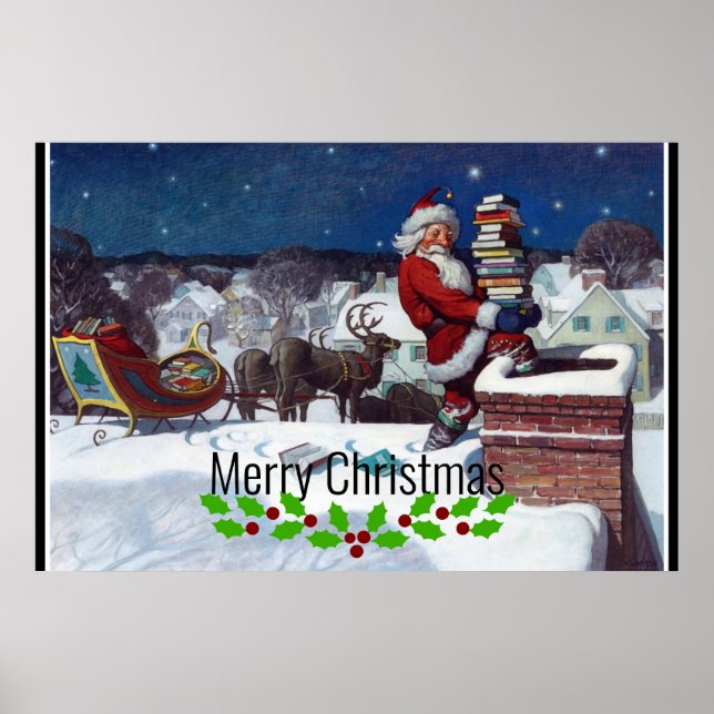 Póster Santa entregando carga de libros de Wyeth (Frente)