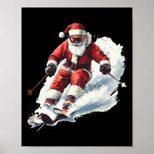 Póster Santa Esquí Navidad Divertido Esquiador Corredor d