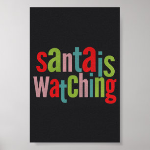 Póster Santa está mirando la pizarra colorida