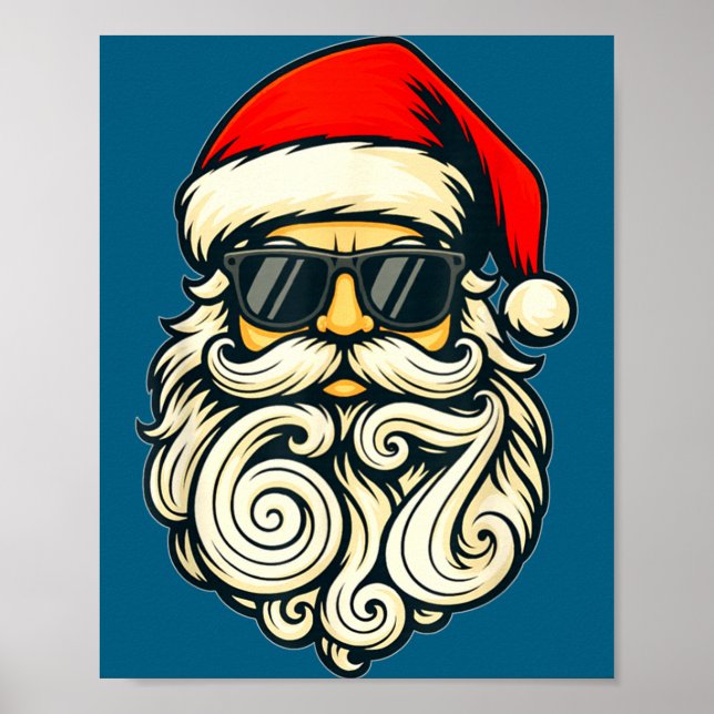 Póster Santa Face Retro Sungles 6 7 Christmas 67 Santa Si (Frente)