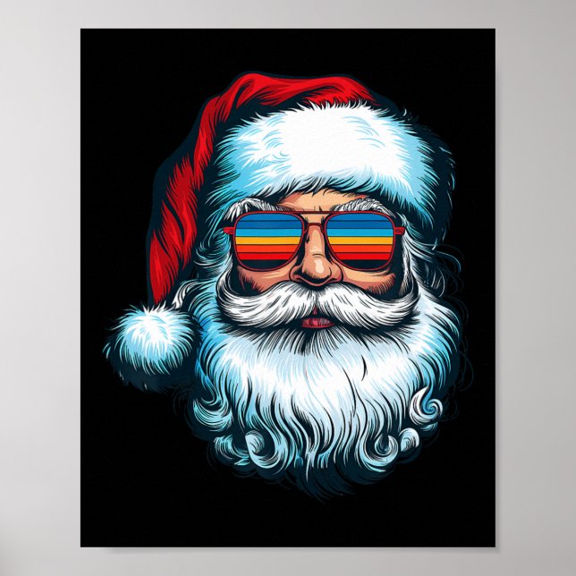 Póster Santa Face Retro Sungles Christmas Xmas Men Women  (Frente)
