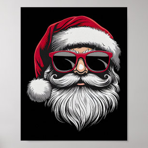 Póster Santa Face Retro Sungles Navidades Camisetas Para