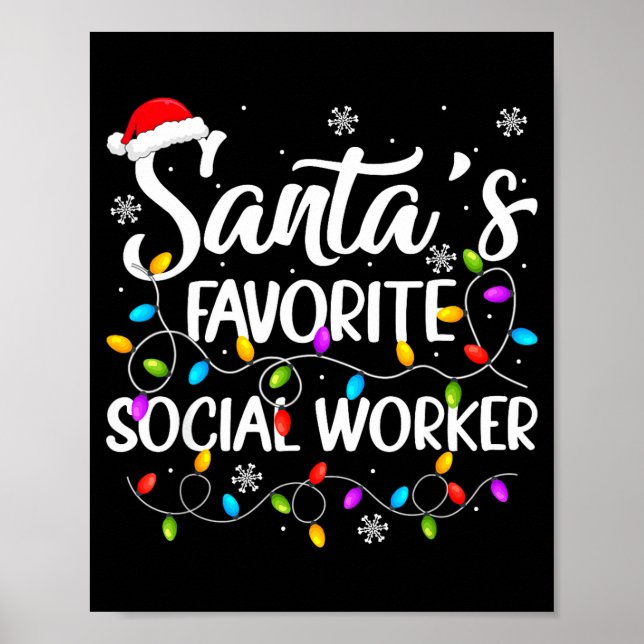 Póster Santa Favorite Social Worker Christmas Lights Fami (Frente)