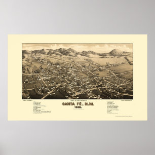 Póster Santa Fe, mapa panorámico del nanómetro - 1882
