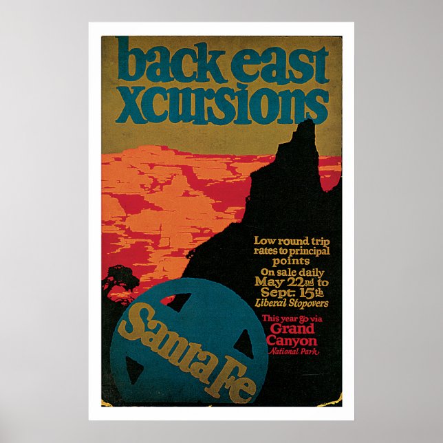 Póster Santa Fe, New Mexico Viaje de Vintage (Frente)