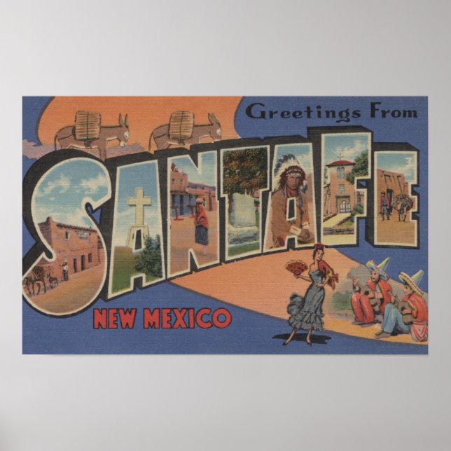 Póster Santa Fe, Nuevo México - Escenas de letras grandes (Frente)