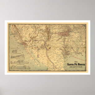 Póster Santa Fé Railroad Route Map 1888