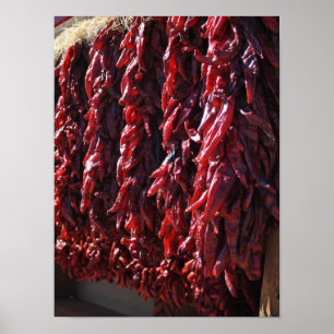 Póster Santa Fe Red Chili Ristras Nuevo México