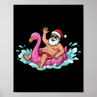 Póster Santa Flamingo Flotador Verano Verano Navidad Homb