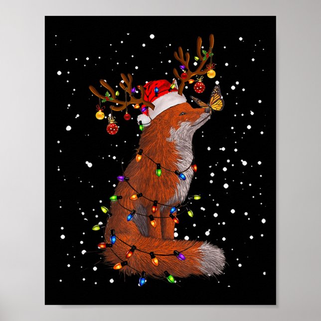 Póster Santa Fox Tangled Up In Christmas Tree Lights Foxe (Frente)