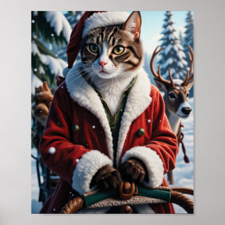 Póster Santa Gata liderando el Navidad Sleigh