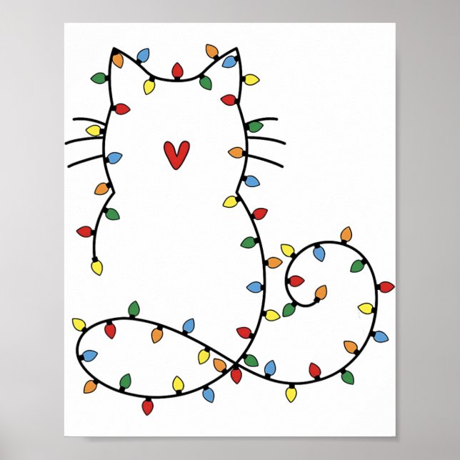 Póster Santa Gato Enfrentado En Árbol De Navidad Enciende (Frente)