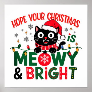 Póster Santa Gato Negro Meowy & Bright Navidad 