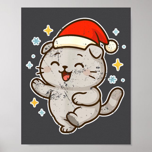 Póster Santa Gato Sonriente Alegría Navideña  (Frente)