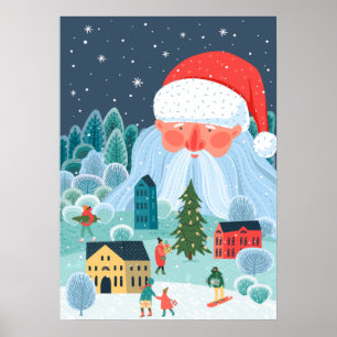 Póster Santa gigante supervisa la ciudad