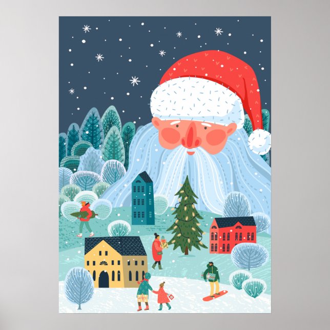 Póster Santa gigante supervisa la ciudad (Frente)