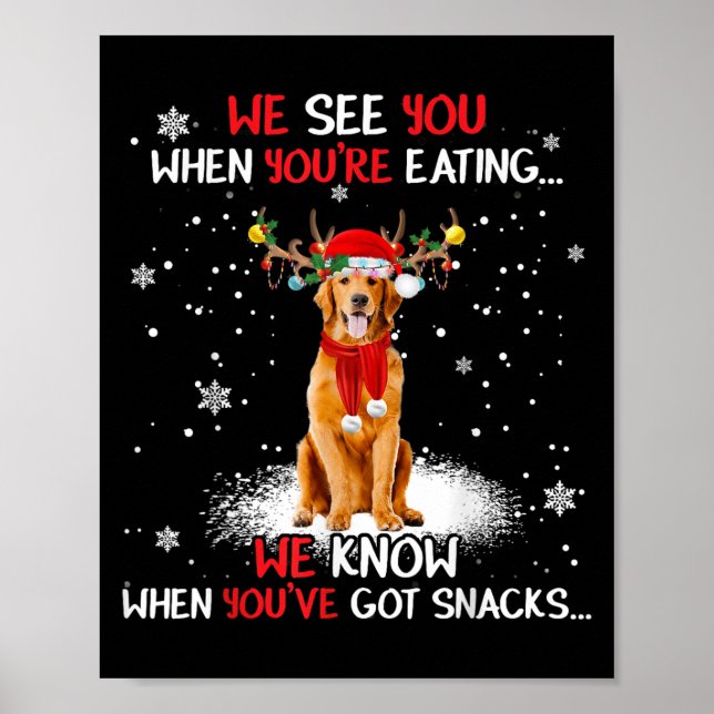 Póster Santa Golden Retriever Reindeer Light Christmas Pa (Frente)