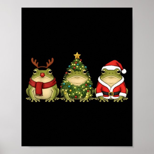 Póster Santa Green Frog Christmas Tree Frog Lover Animal  (Frente)
