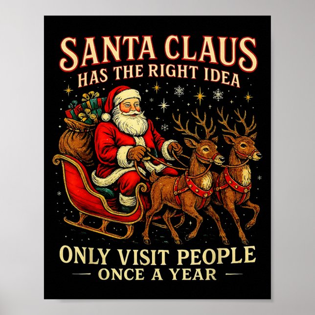 Póster Santa Has The Right Idea Funny Introvert Christmas (Frente)