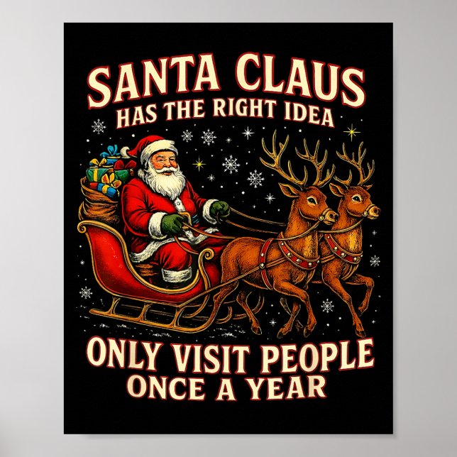 Póster Santa Has The Right Idea Funny Introvert Christmas (Frente)