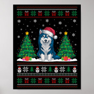Póster Santa Hat Alaskan Klee Kai Dog Árbol de Navidad En