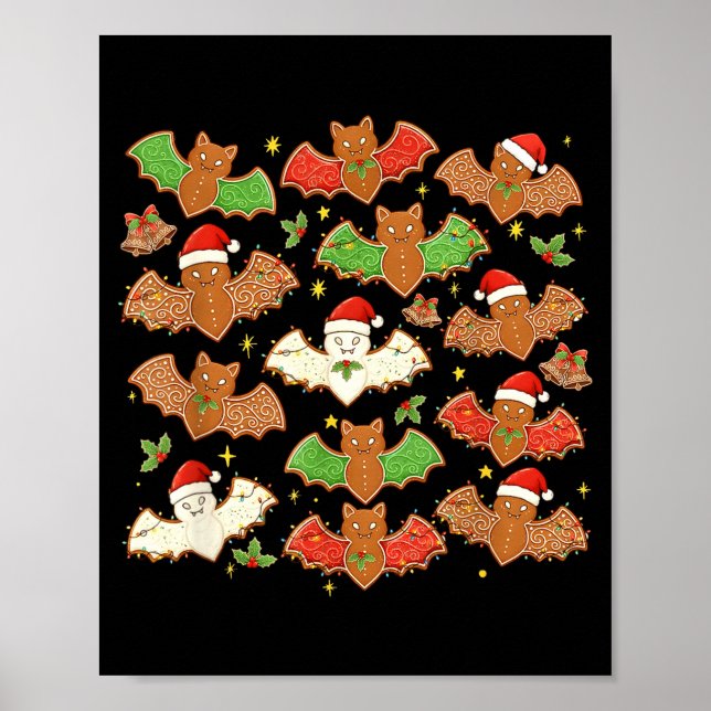 Póster Santa Hat Bat Soky Christmas Gingerbread Bats Xmas (Frente)