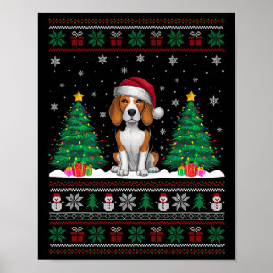 Póster Santa Hat Beagle Dog Árbol de navidad ilumina Ugly