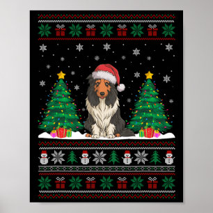 Póster Santa Hat Beart Collie Dog Xmas Árbol alumbrado Fe